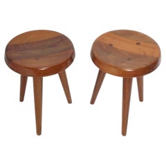 Charlotte Perriand Style Tripod Wood Stools Pair Available