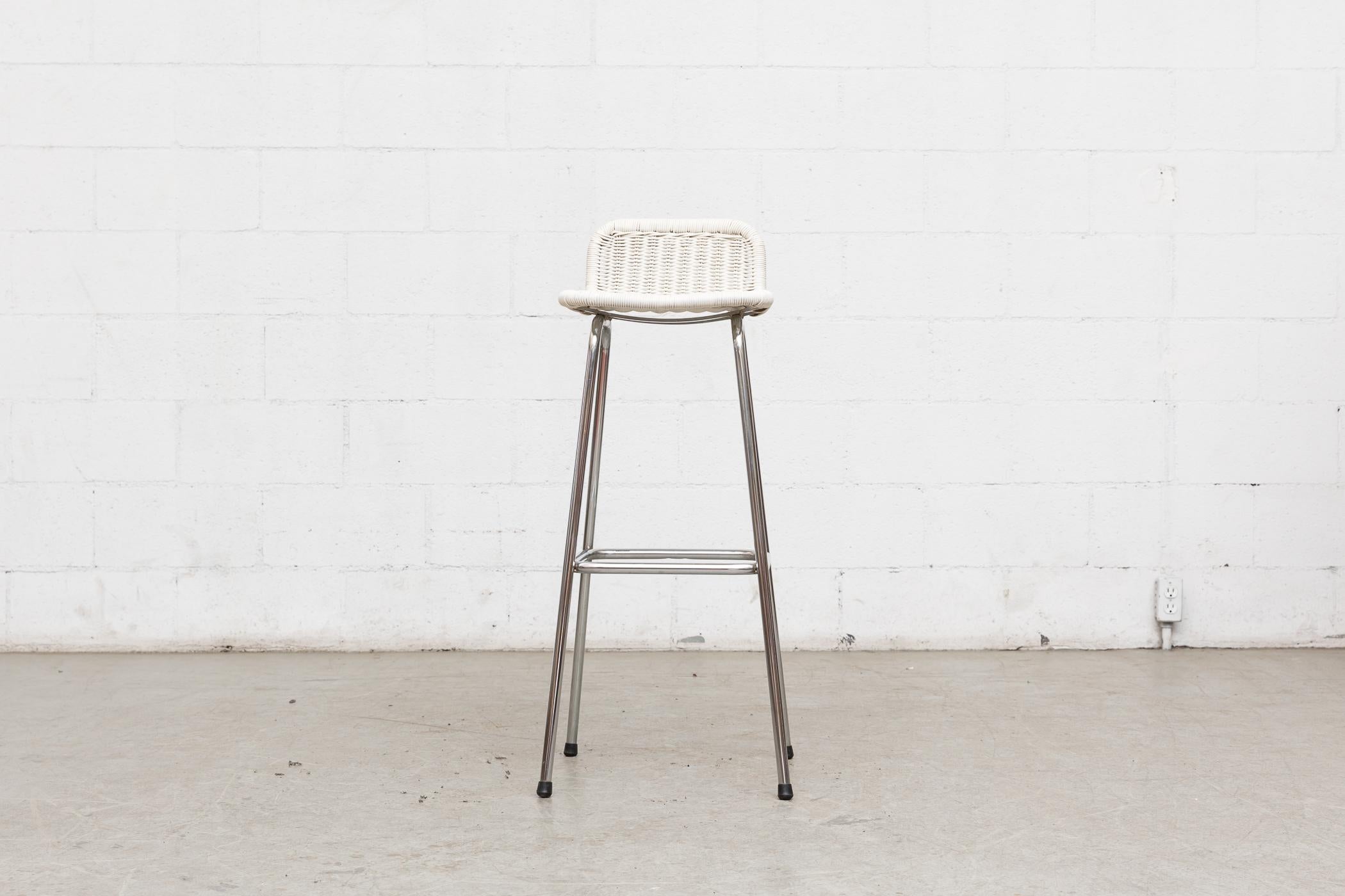 Charlotte Perriand Style White Wicker Bar Stools 1