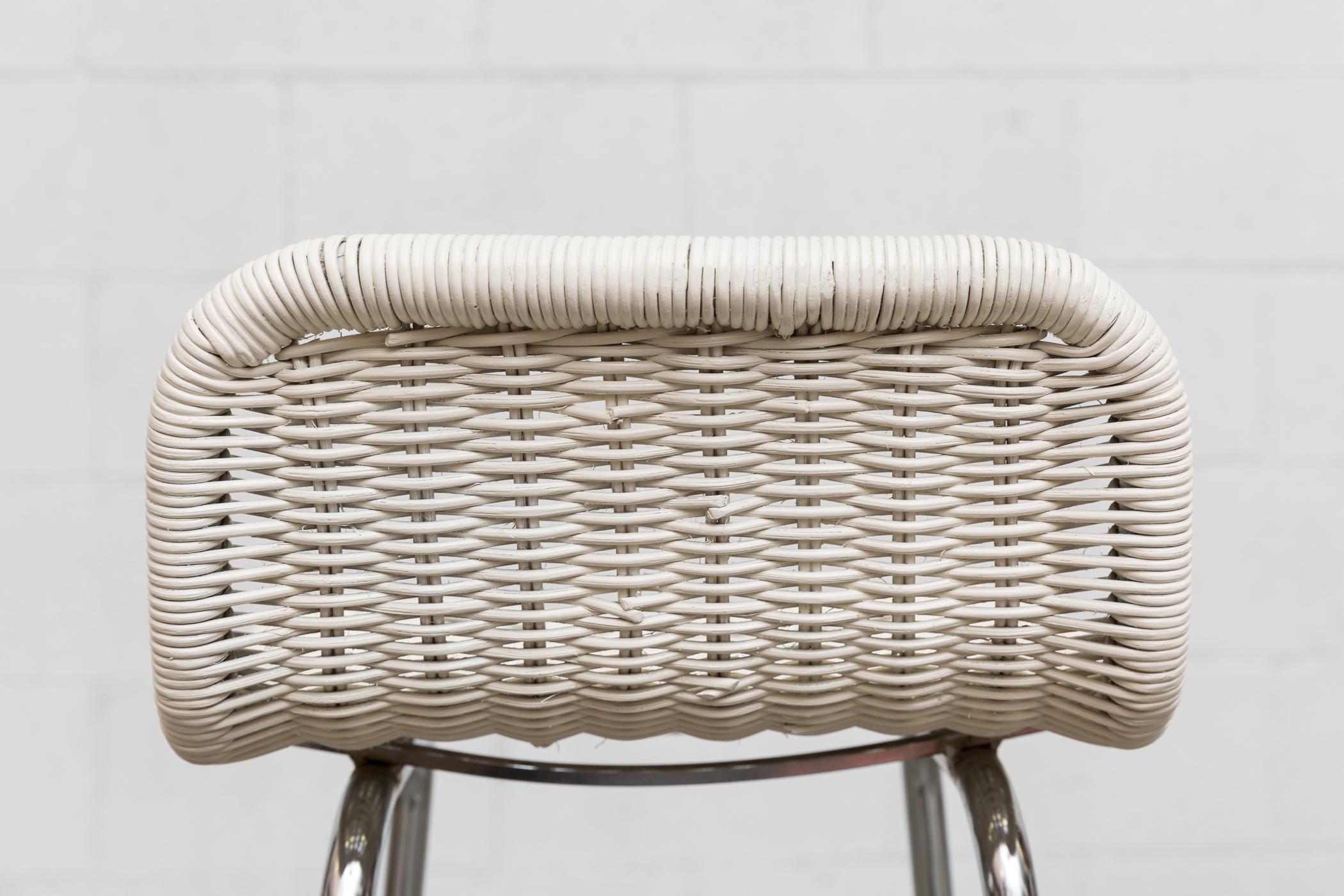 Mid-20th Century Charlotte Perriand Style White Wicker Bar Stools