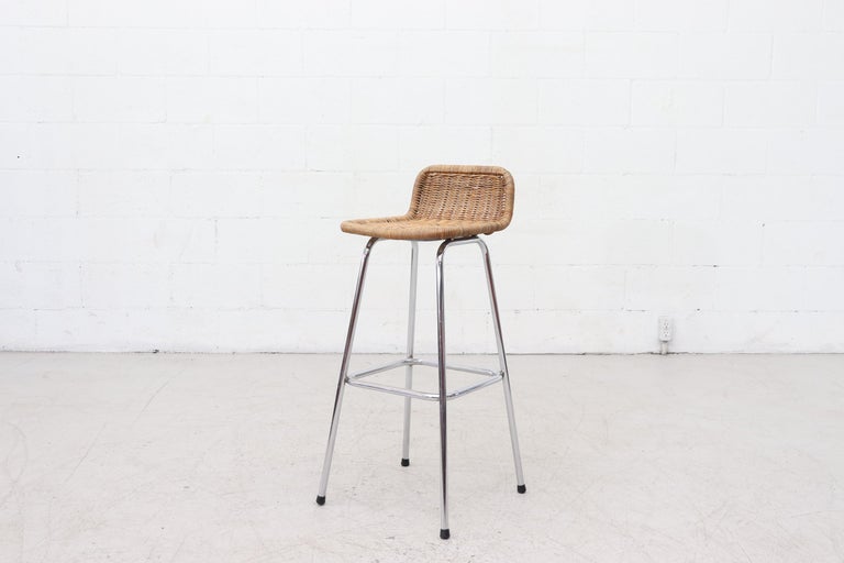 Charlotte Perriand Style Wicker and Chrome Bar Stools at 1stDibs