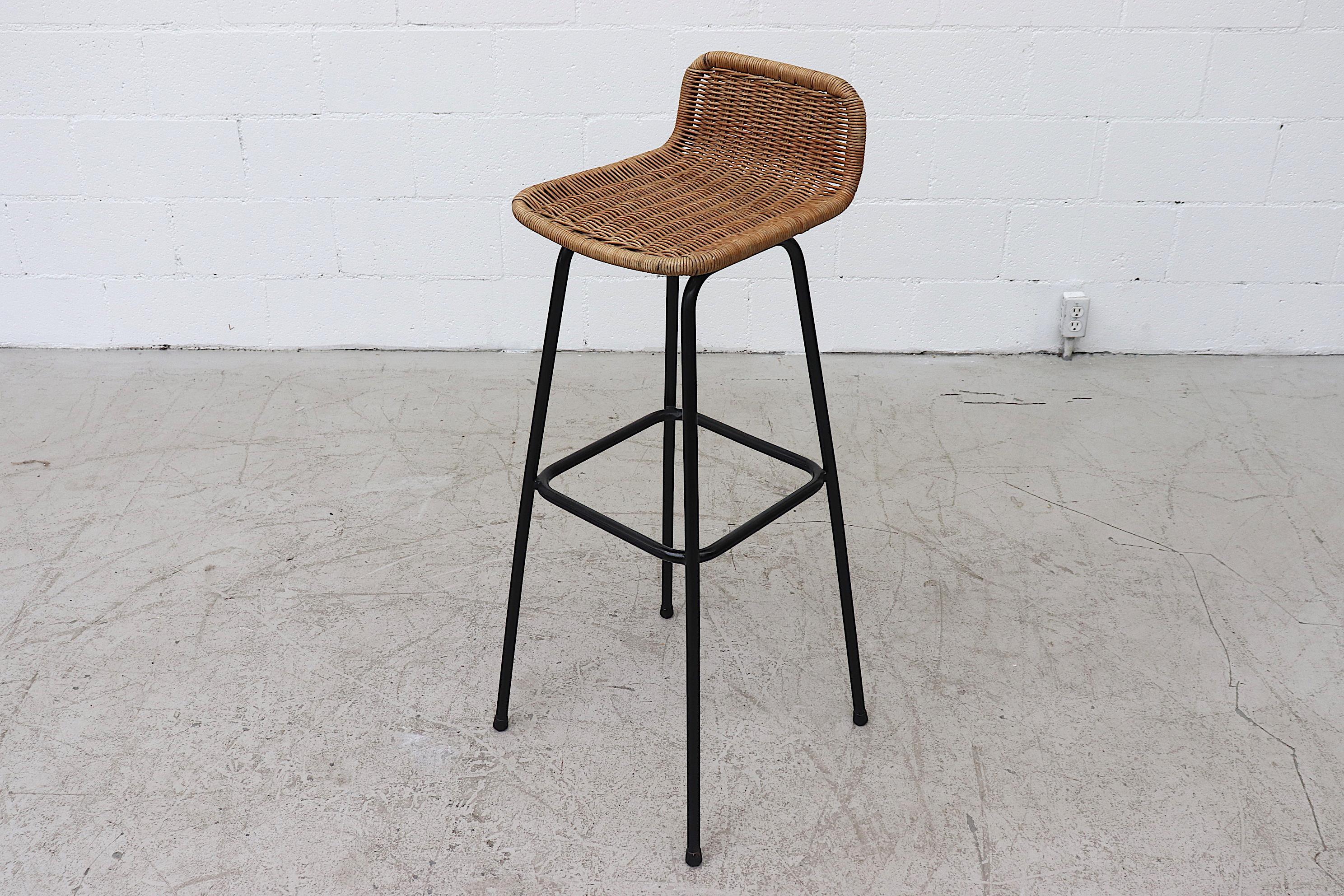 Charlotte Perriand Style Wicker Bar Stool In Good Condition In Los Angeles, CA