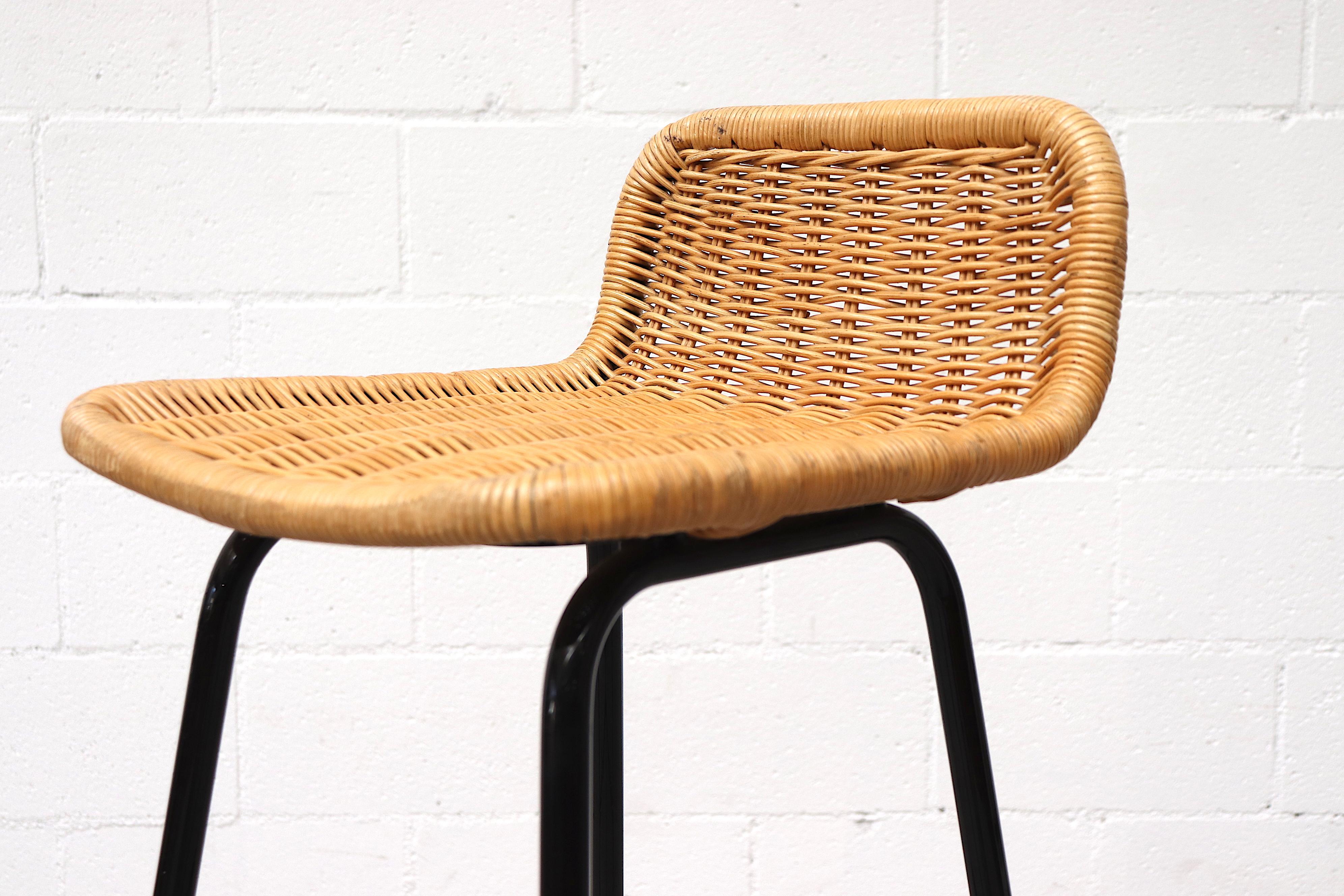 Charlotte Perriand Style Wicker Bar Stool In Good Condition In Los Angeles, CA
