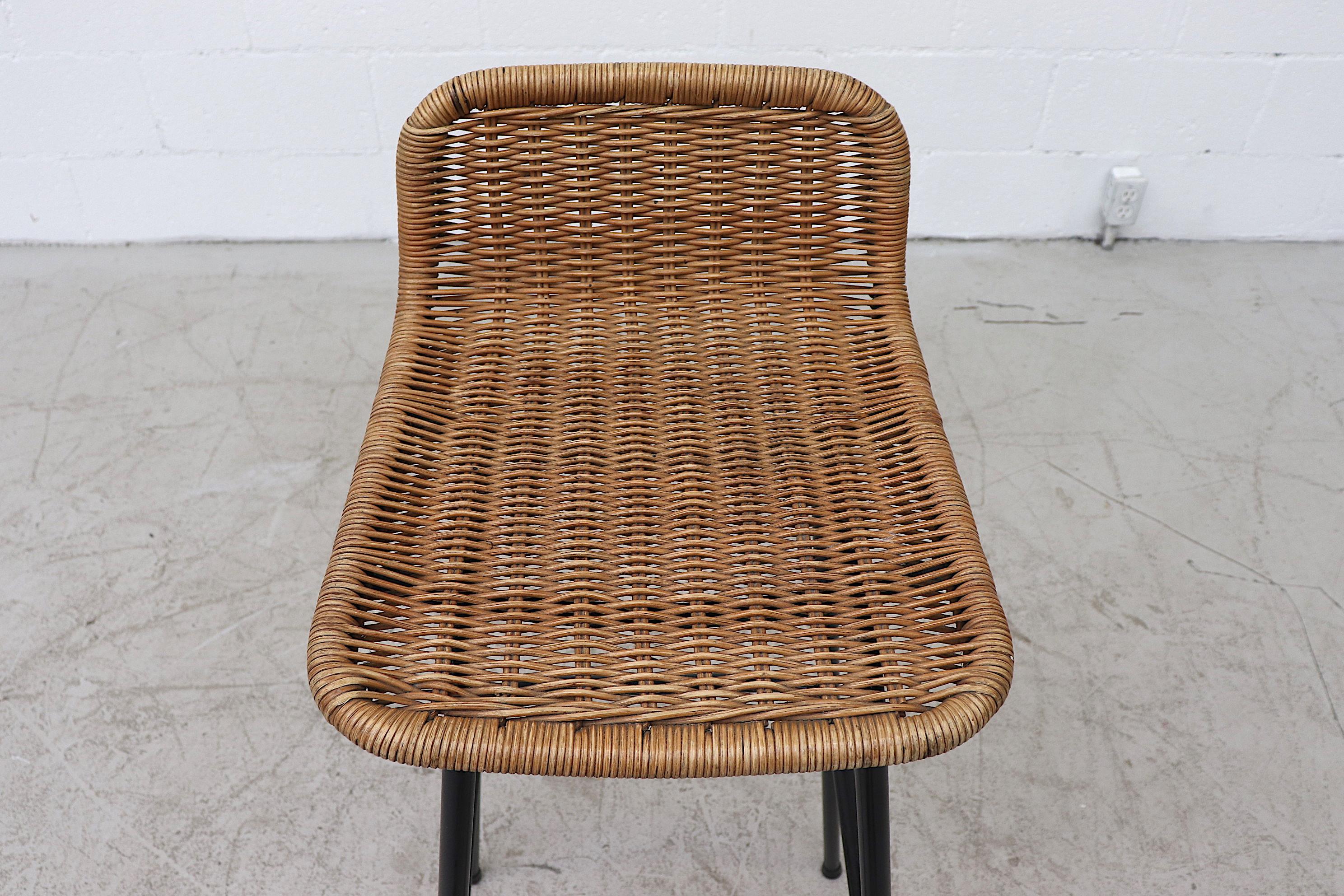 Mid-20th Century Charlotte Perriand Style Wicker Bar Stool