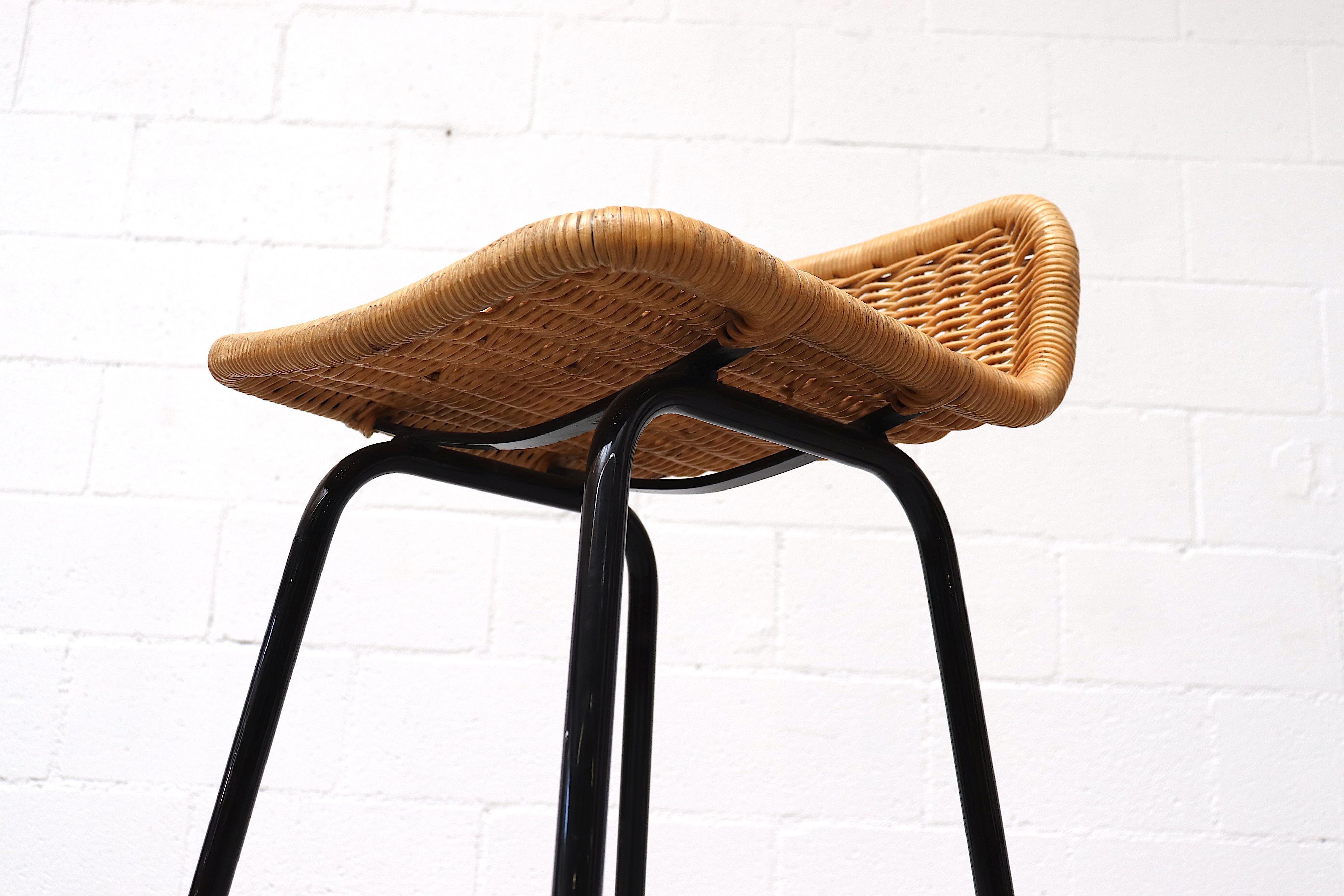 Late 20th Century Charlotte Perriand Style Wicker Bar Stool