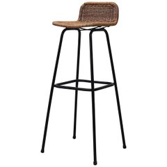 Charlotte Perriand Style Wicker Bar Stool