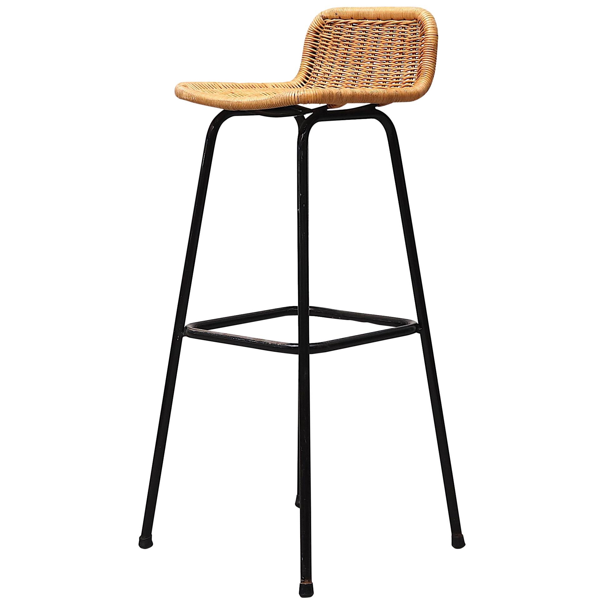Charlotte Perriand Style Wicker Bar Stool