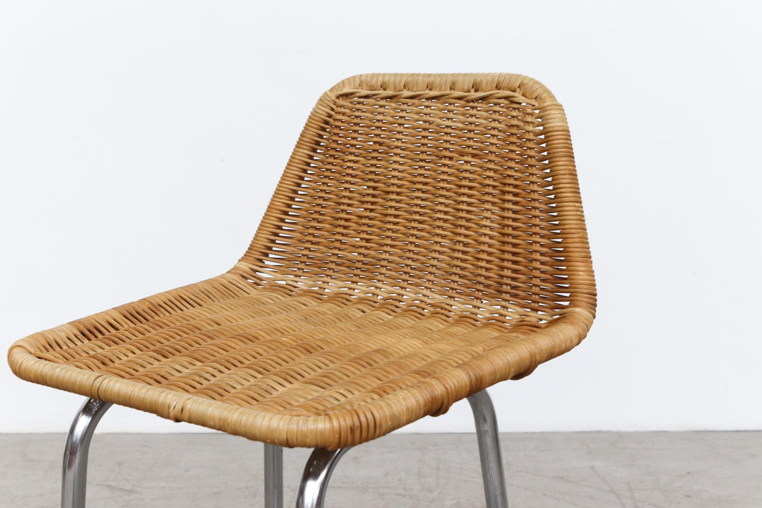 Charlotte Perriand Style Wicker Counter Height Stool with Chrome Legs In Good Condition In Los Angeles, CA