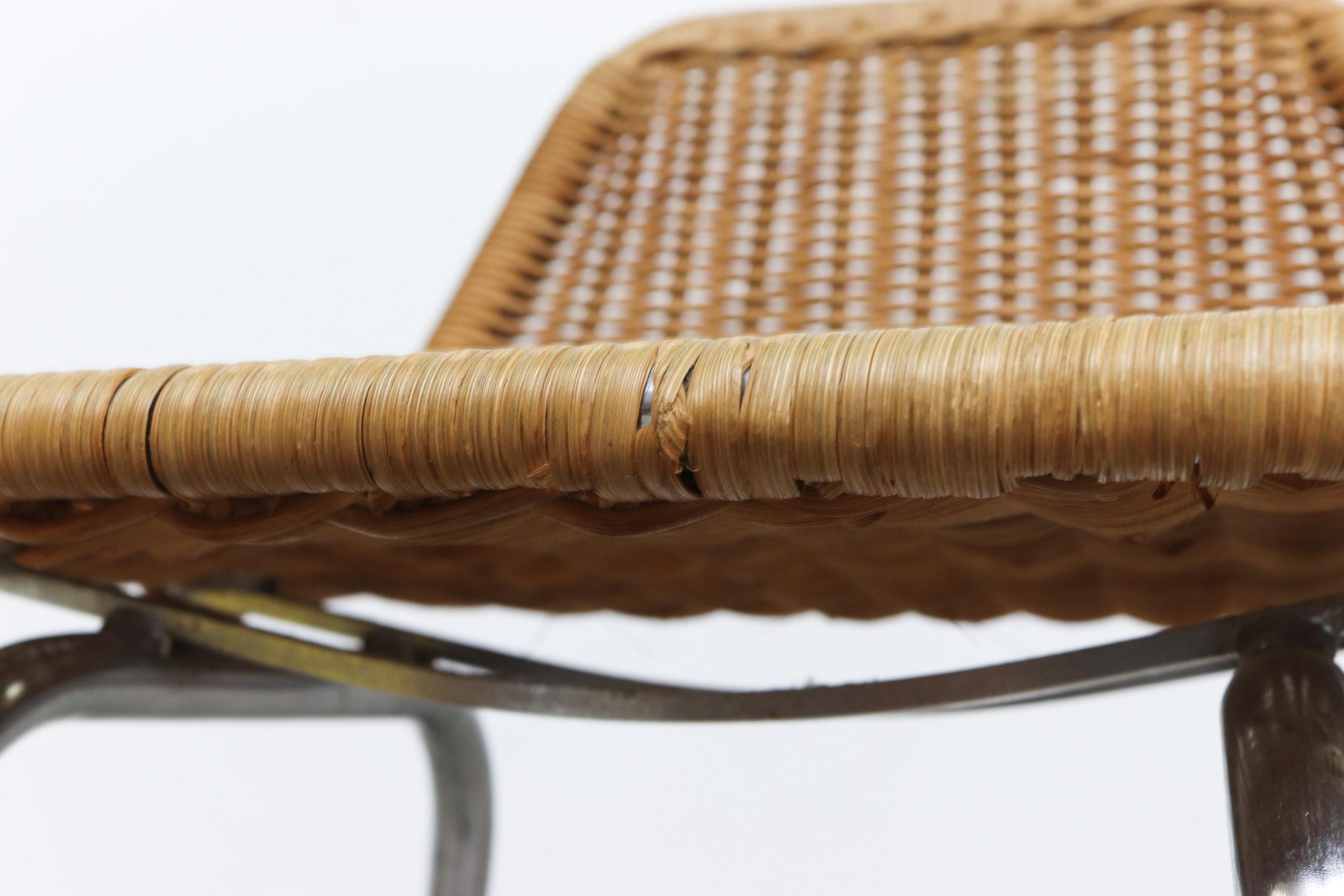 Rattan Charlotte Perriand Style Wicker Counter Height Stool with Chrome Legs