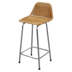 Charlotte Perriand Style Wicker Bar Stool with Chrome Legs