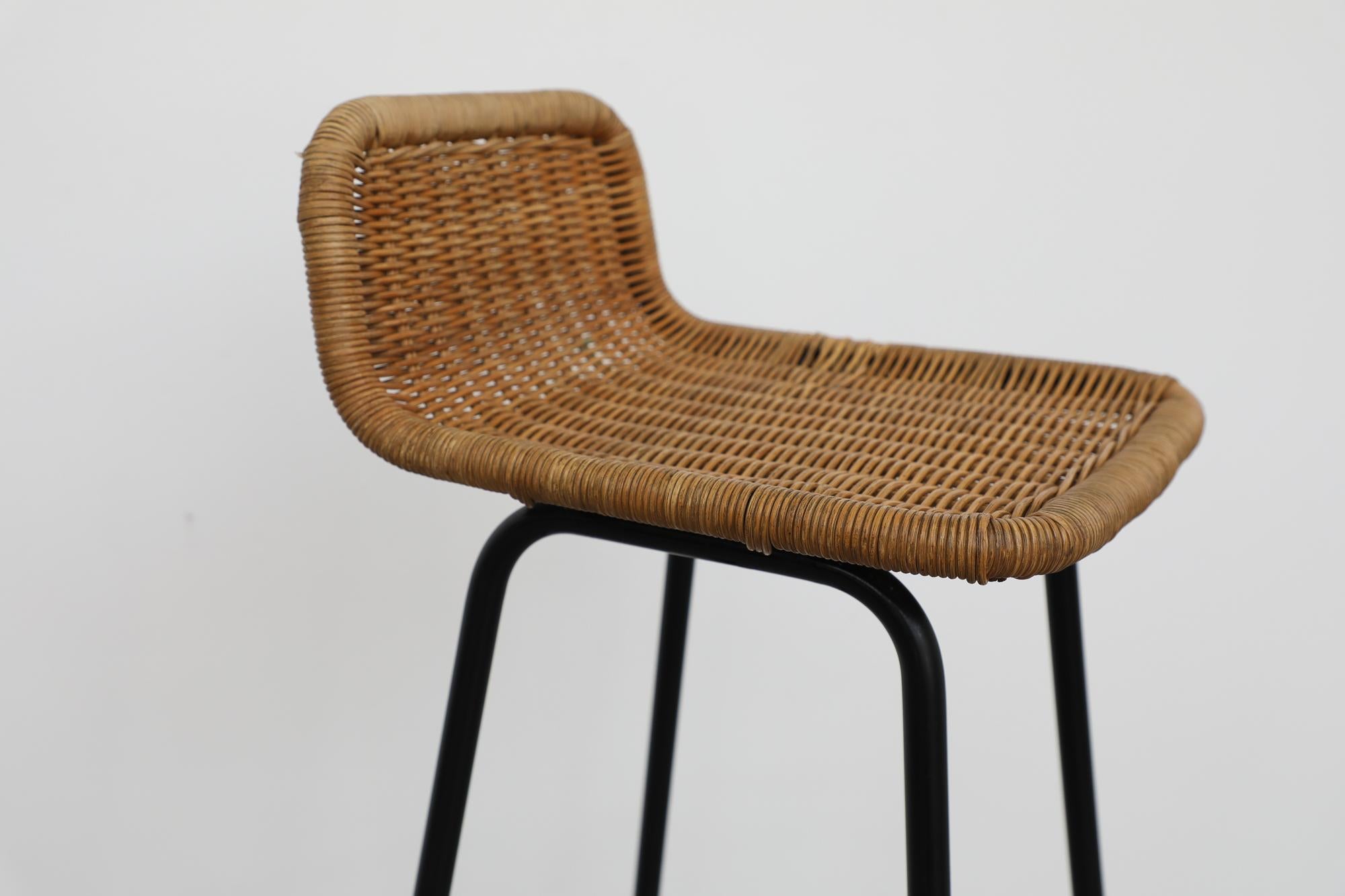 Charlotte Perriand Style Wicker Bar Stools by Dirk van Sliedregt In Good Condition For Sale In Los Angeles, CA