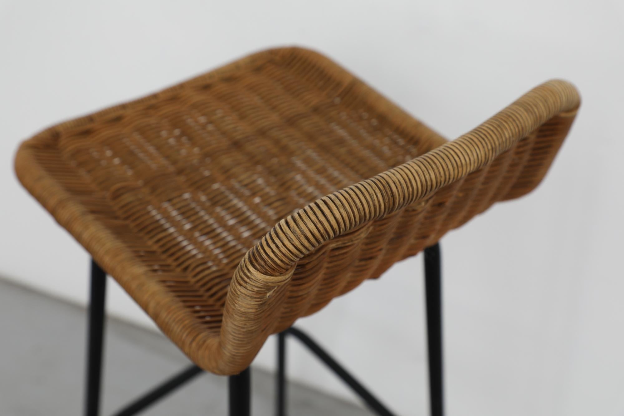 Mid-20th Century Charlotte Perriand Style Wicker Bar Stools by Dirk van Sliedregt For Sale