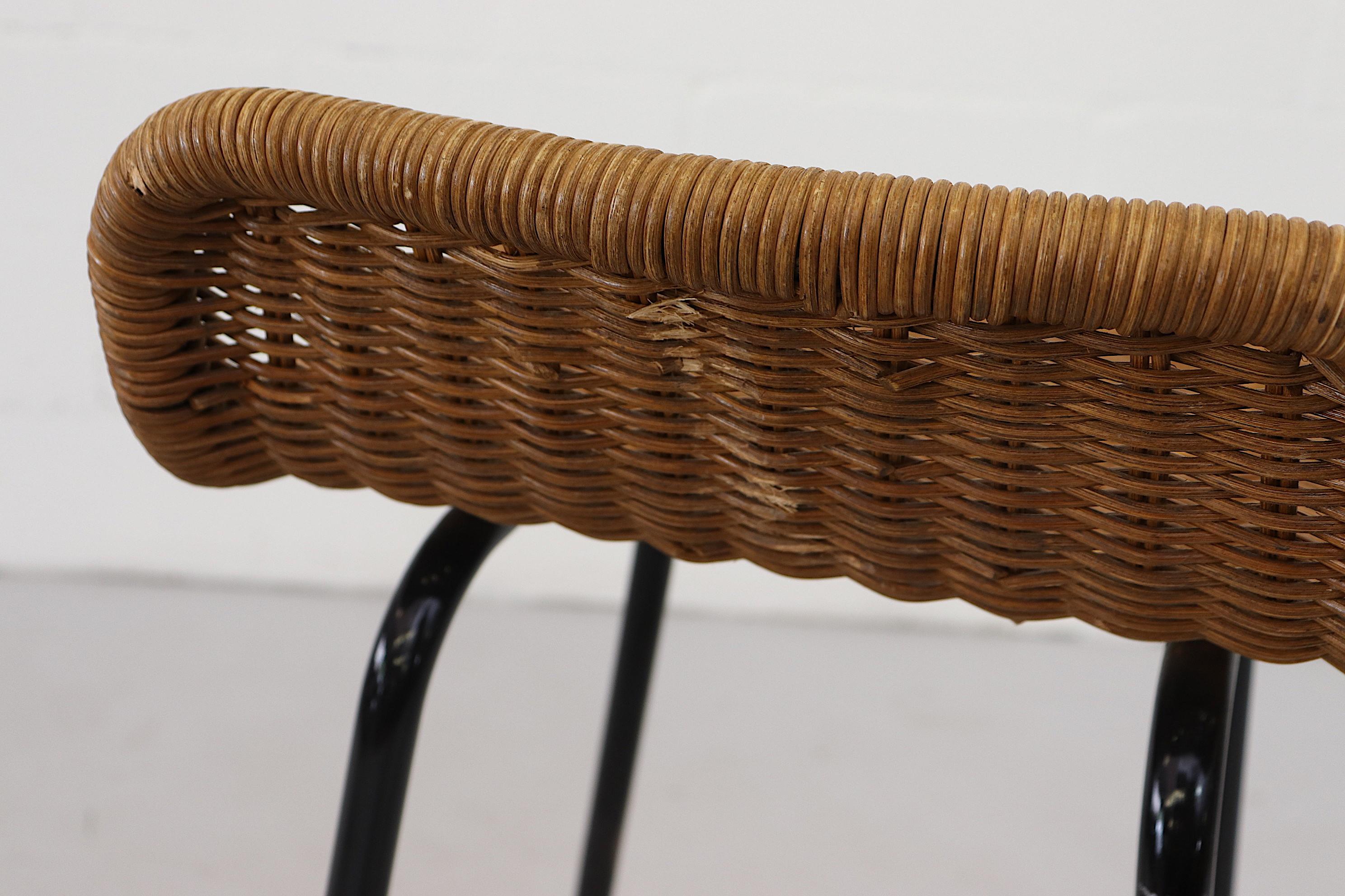Metal Charlotte Perriand Style Wicker Bar Stools