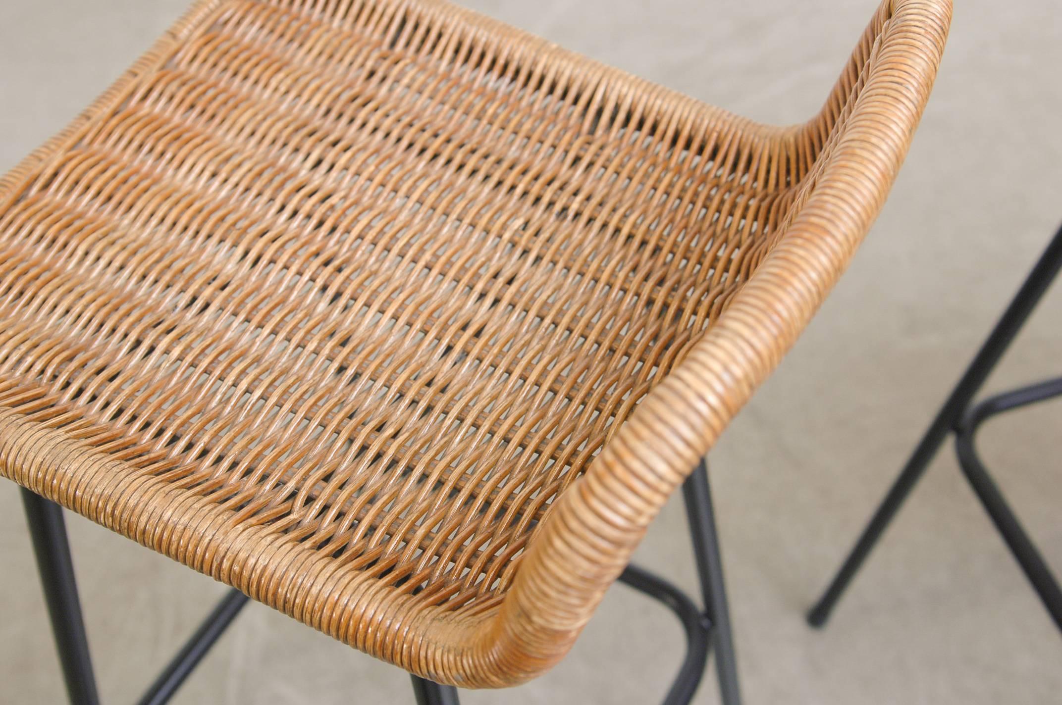 Charlotte Perriand Style Wicker Bar Stools In Good Condition In Los Angeles, CA