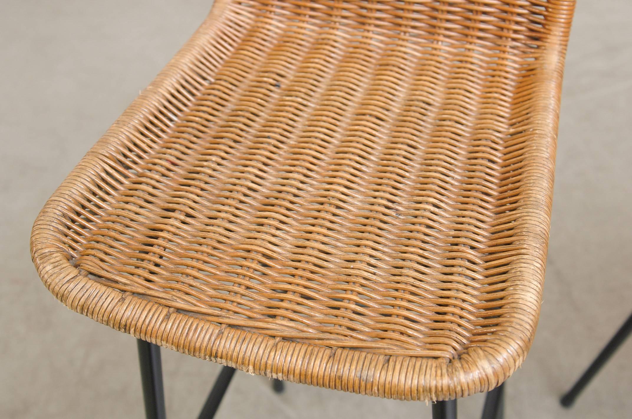 Mid-20th Century Charlotte Perriand Style Wicker Bar Stools