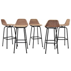 Charlotte Perriand Style Wicker Bar Stools