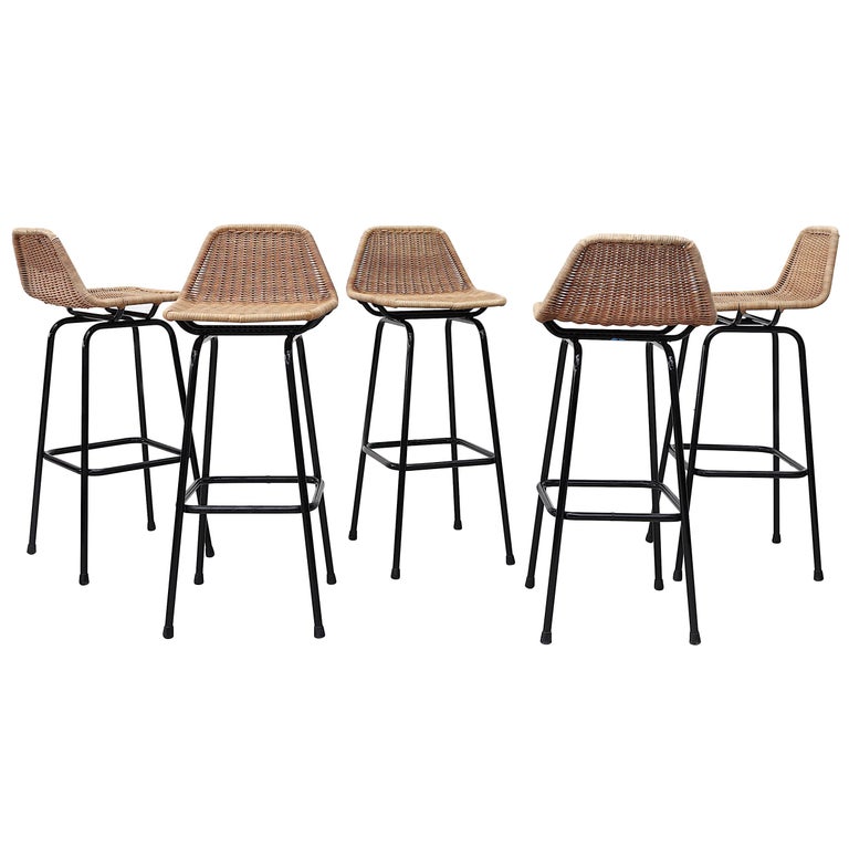 Charlotte Perriand Style Wicker Bar Stools at 1stdibs