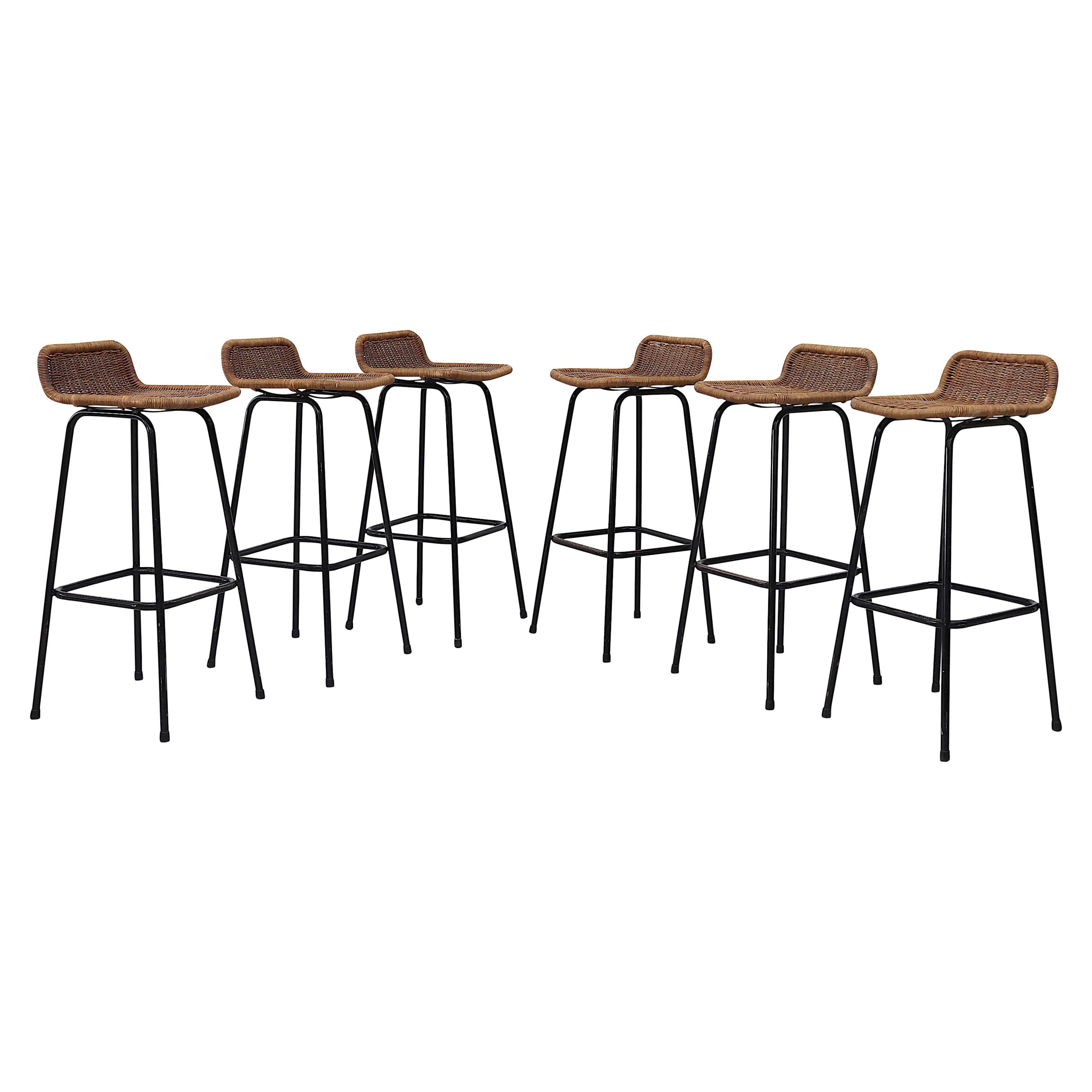 Charlotte Perriand Style Wicker Bar Stools