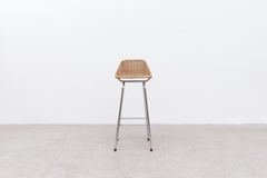 Charlotte Perriand Style Wicker Bar Stools with Angeled Back