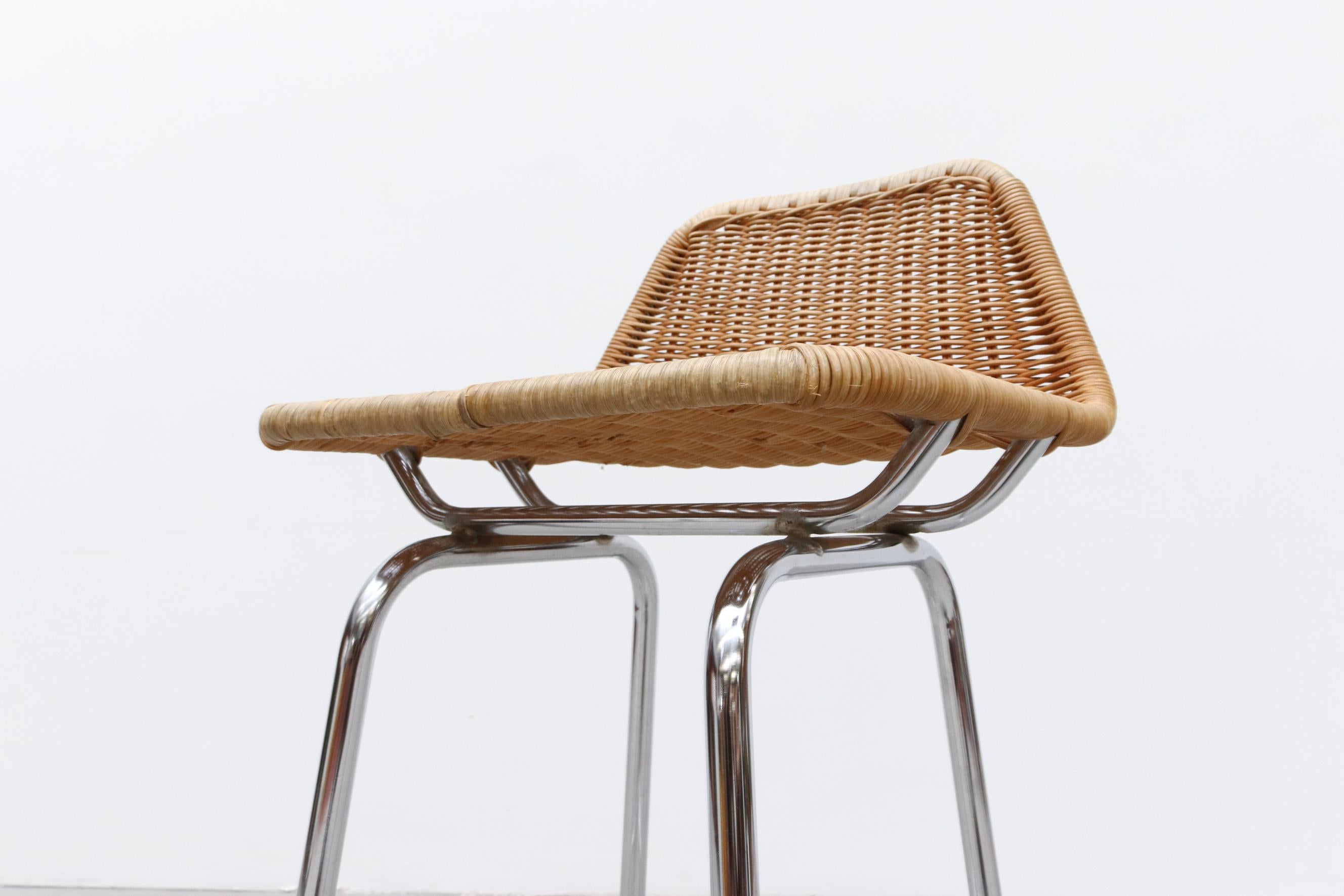 Charlotte Perriand Style Wicker Bar Stools with Angeled Back In Good Condition In Los Angeles, CA