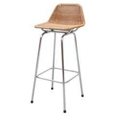 Charlotte Perriand Style Wicker Bar Stools with Angeled Back