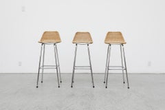 Charlotte Perriand Style Wicker Extra Tall Bar Stools With Angled Back