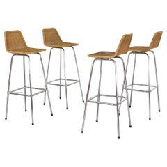Charlotte Perriand Style Wicker Bar Stools with Chrome Legs by Rohe Noordwolde