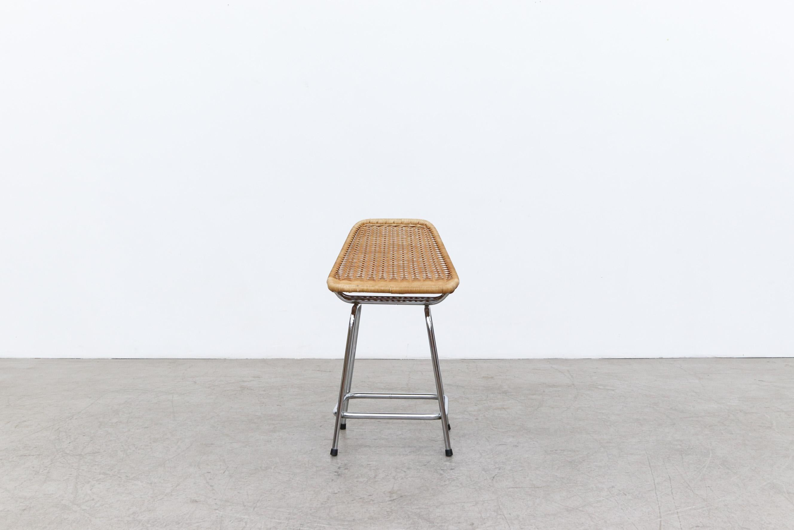 Charlotte Perriand style wicker counter stool with chrome legs by Dirk Van Sliedregt with 19