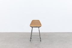 Charlotte Perriand Style Wicker Counter Stool with Chrome Legs