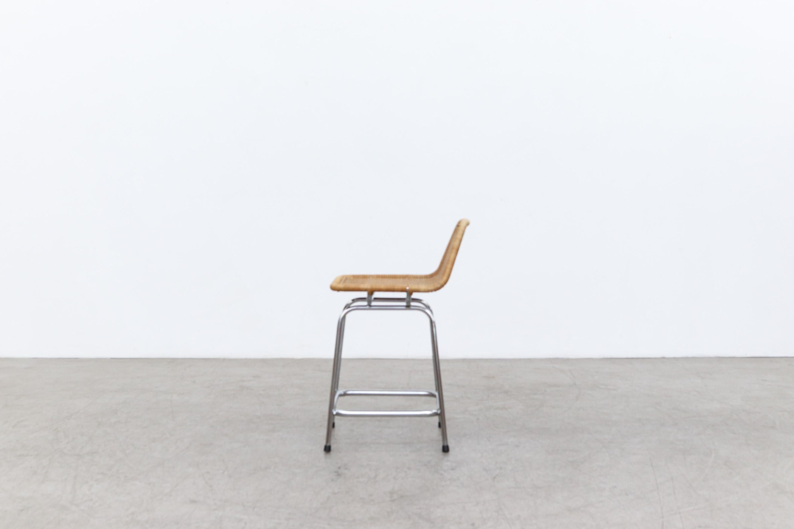 Mid-Century Modern Charlotte Perriand Style Wicker Counter Stool with Chrome Legs