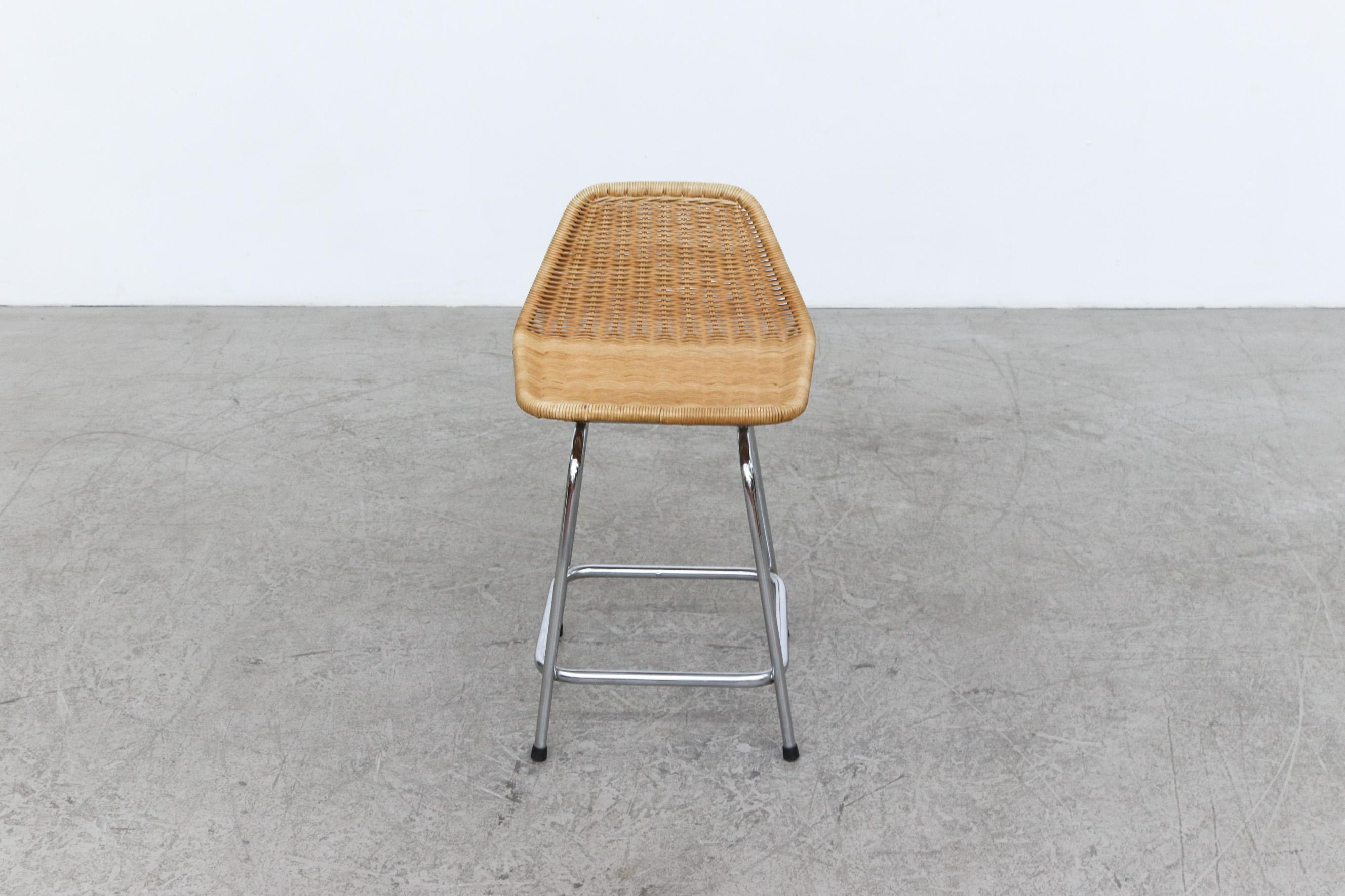 Charlotte Perriand Style Wicker Counter Stool with Chrome Legs In Good Condition In Los Angeles, CA