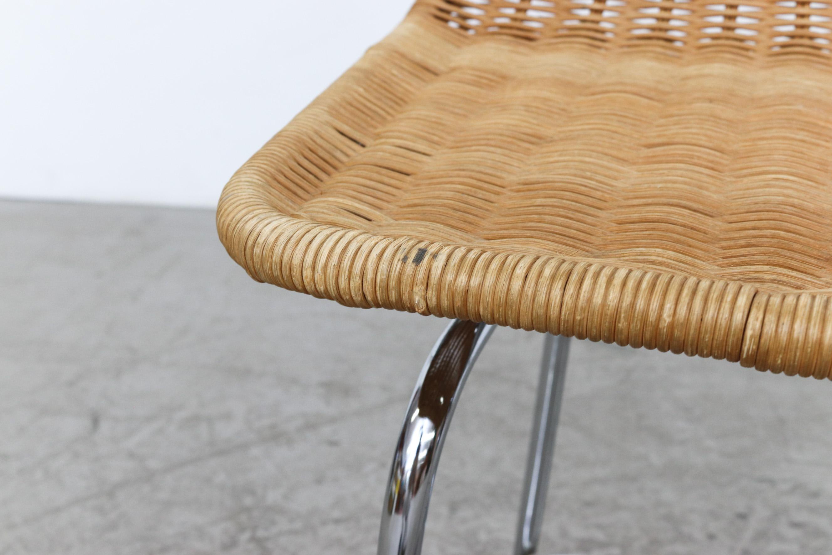 Mid-20th Century Charlotte Perriand Style Wicker Counter Stool with Chrome Legs