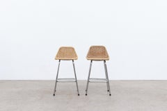 Charlotte Perriand Style Wicker Counter Stools
