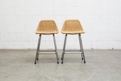 Charlotte Perriand Style Wicker Counter Stools