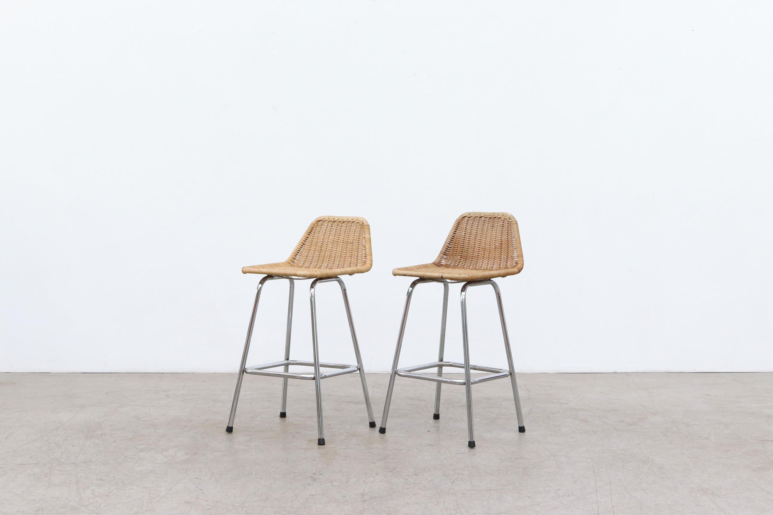 Mid-Century Modern Charlotte Perriand Style Wicker Counter Stools