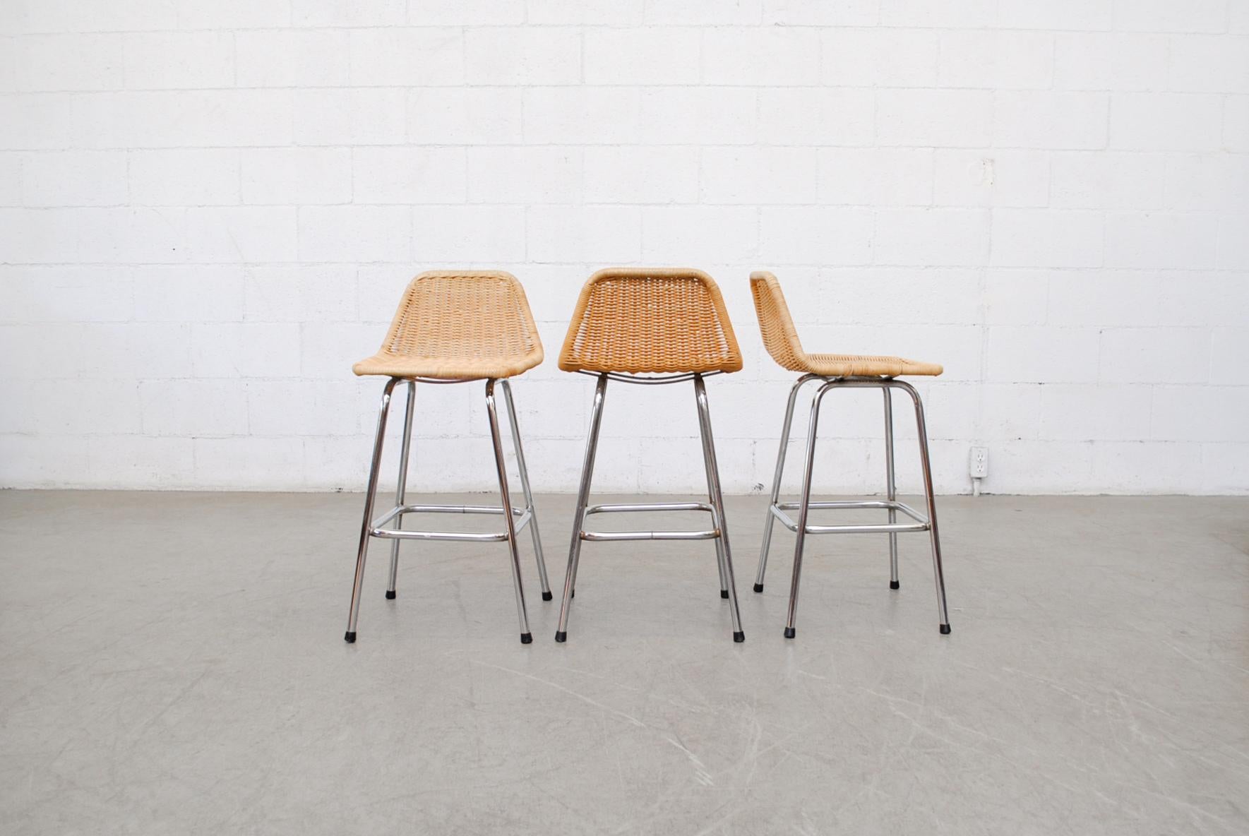 Mid-Century Modern Charlotte Perriand Style Wicker Counter Stools