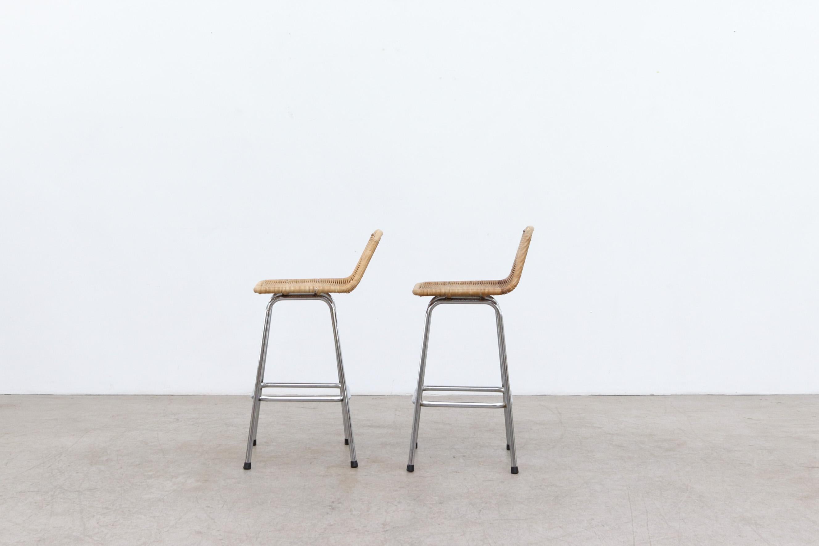 Dutch Charlotte Perriand Style Wicker Counter Stools