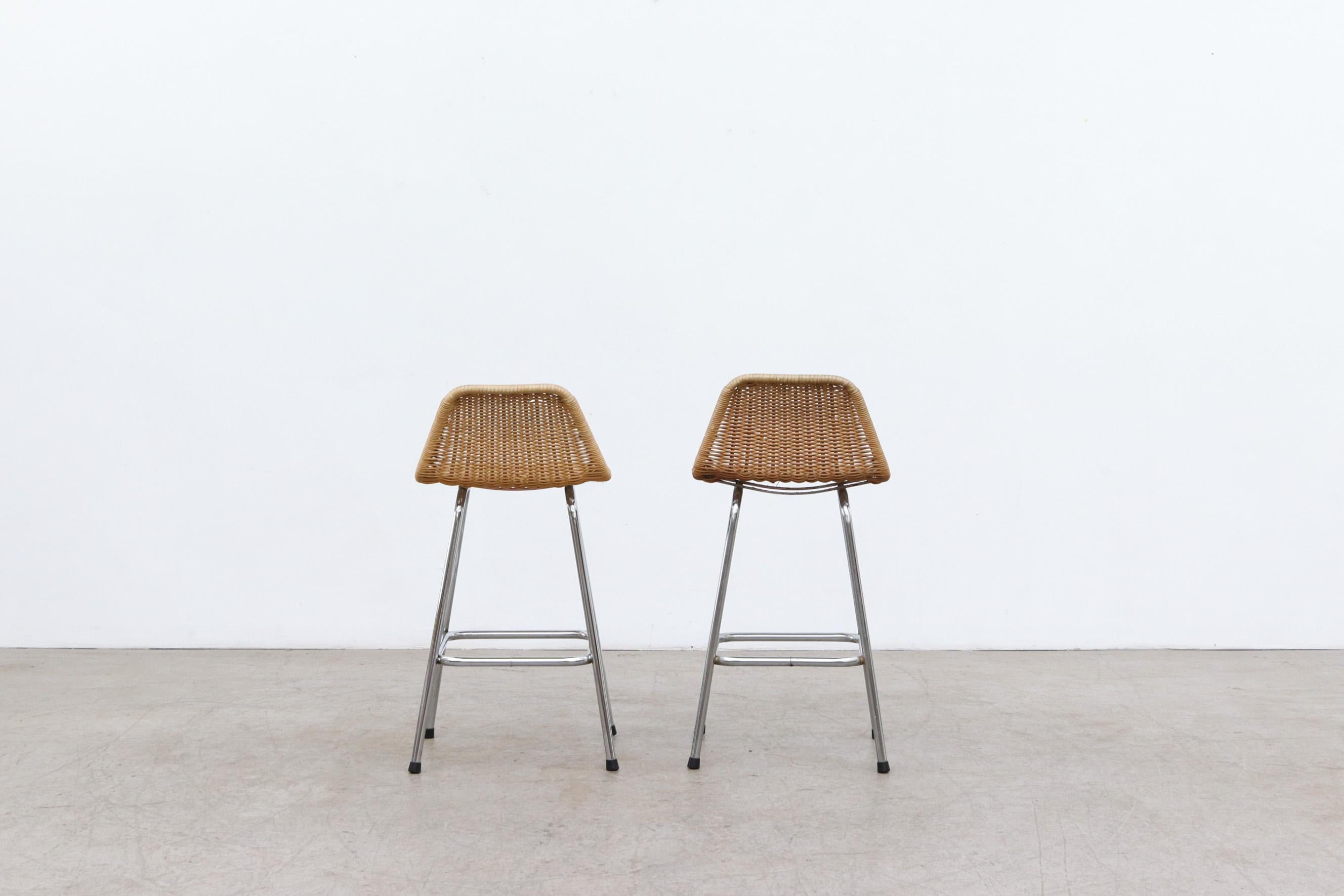 Charlotte Perriand Style Wicker Counter Stools In Good Condition In Los Angeles, CA