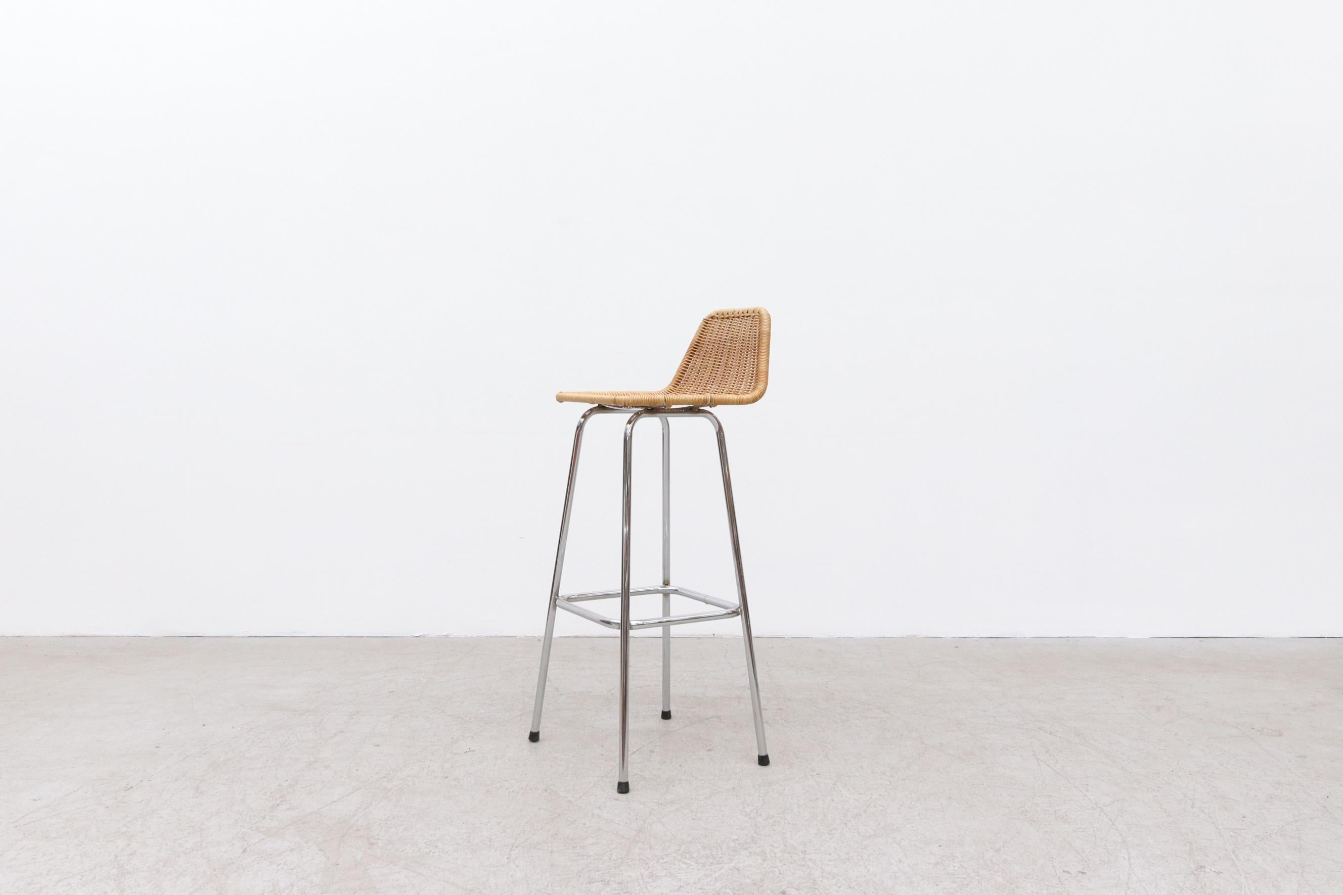 Charlotte Perriand Style Wicker Counter Stools In Good Condition In Los Angeles, CA