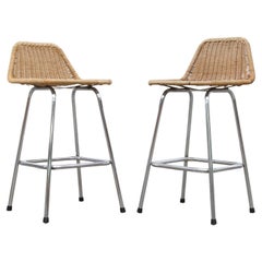 Vintage Charlotte Perriand Style Wicker Counter Stools