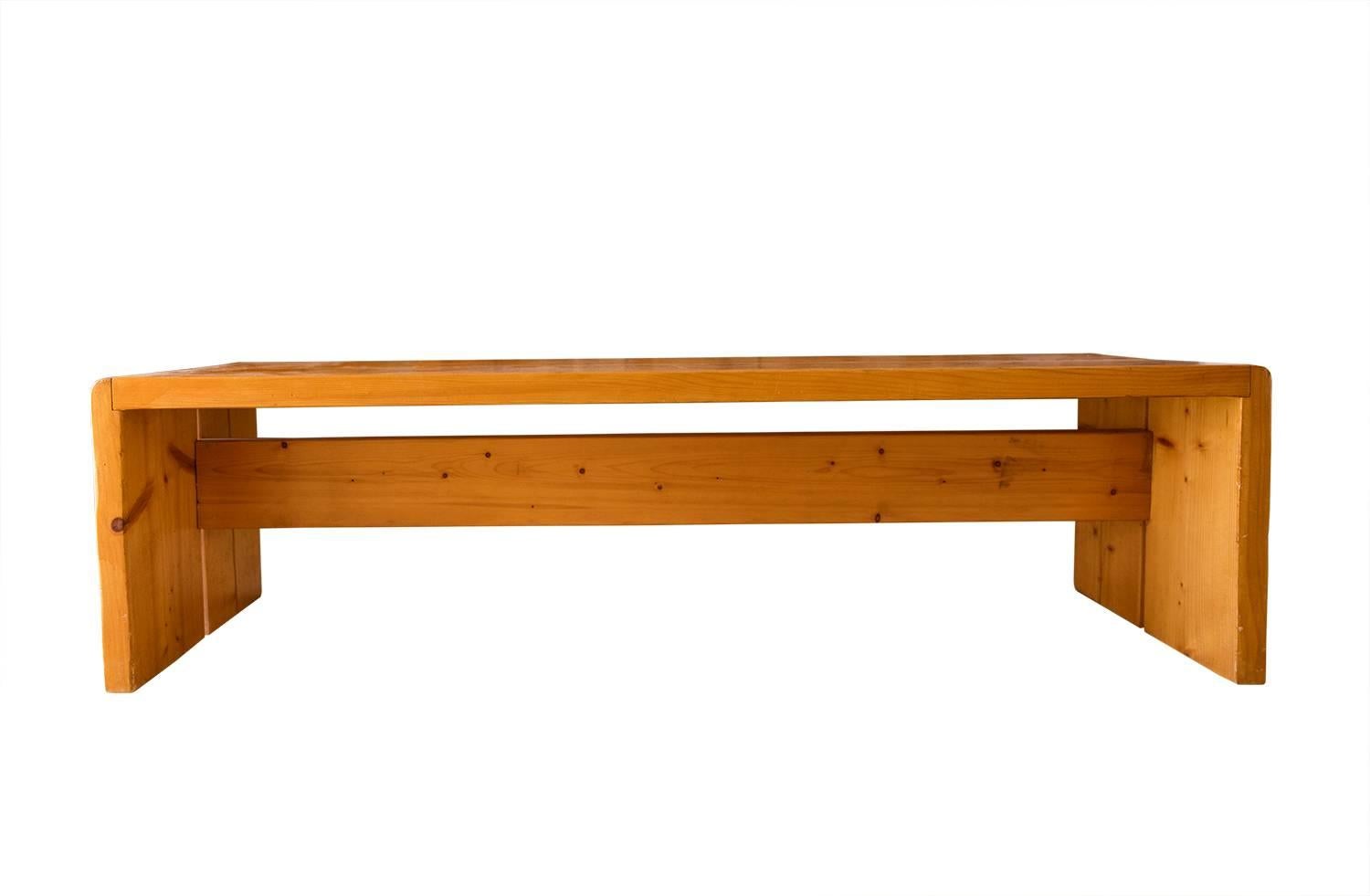 French Charlotte Perriand Table and Benches for Les Arcs, Pinewood, circa 1950, France For Sale