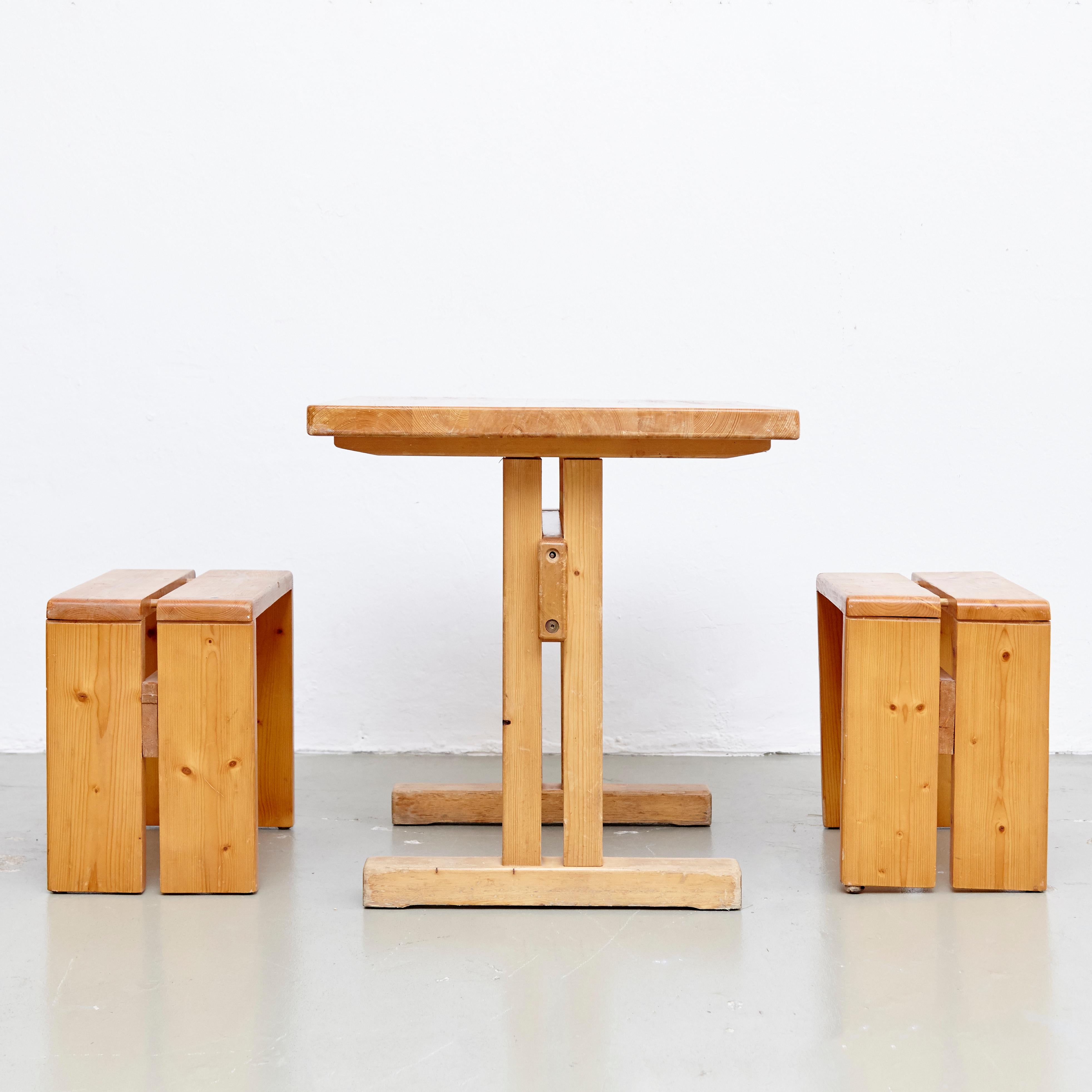 Mid-Century Modern Charlotte Perriand Table and Stools for Les Arcs