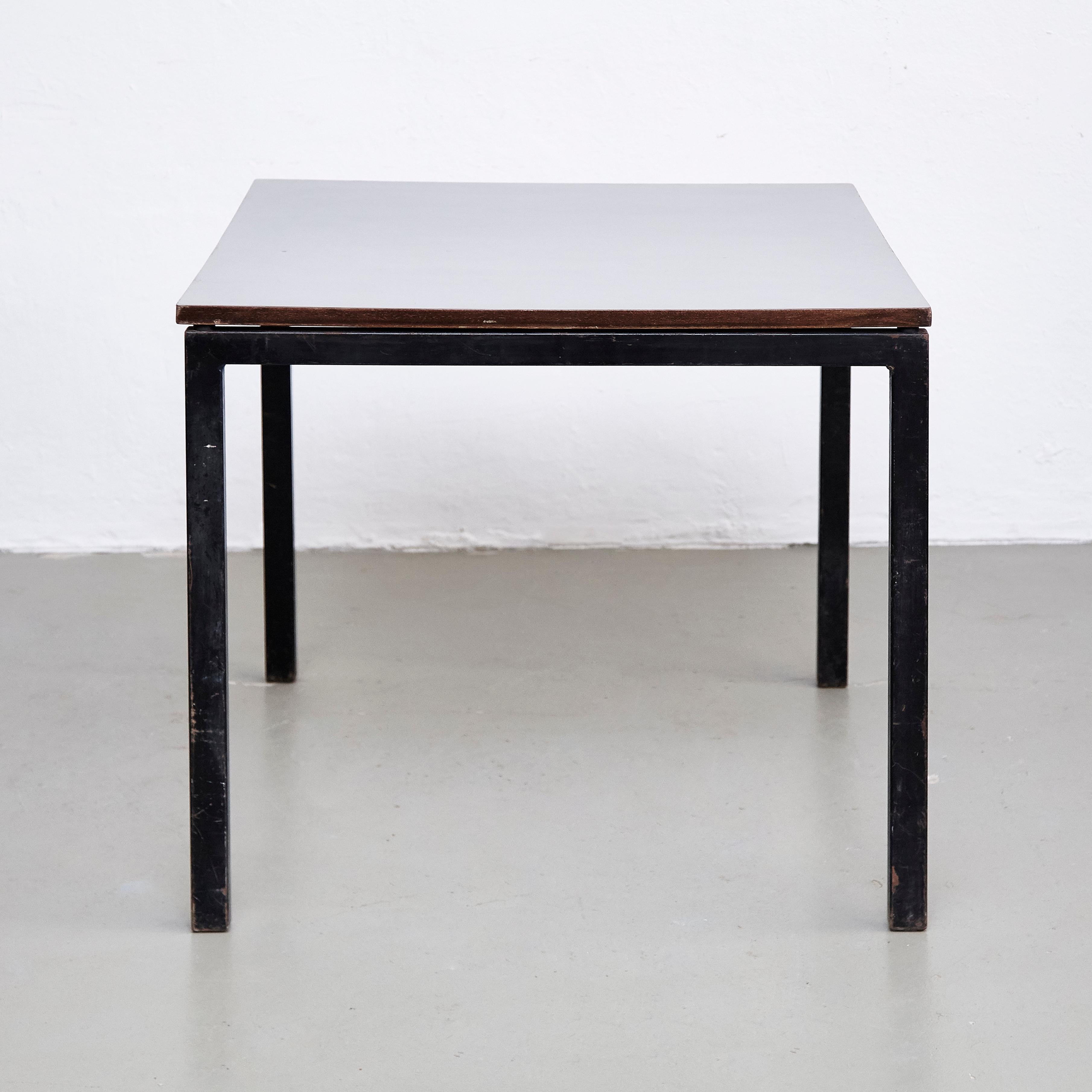 French Charlotte Perriand, Mid Century Modern, Wood Formica and Metal Table, circa 1950