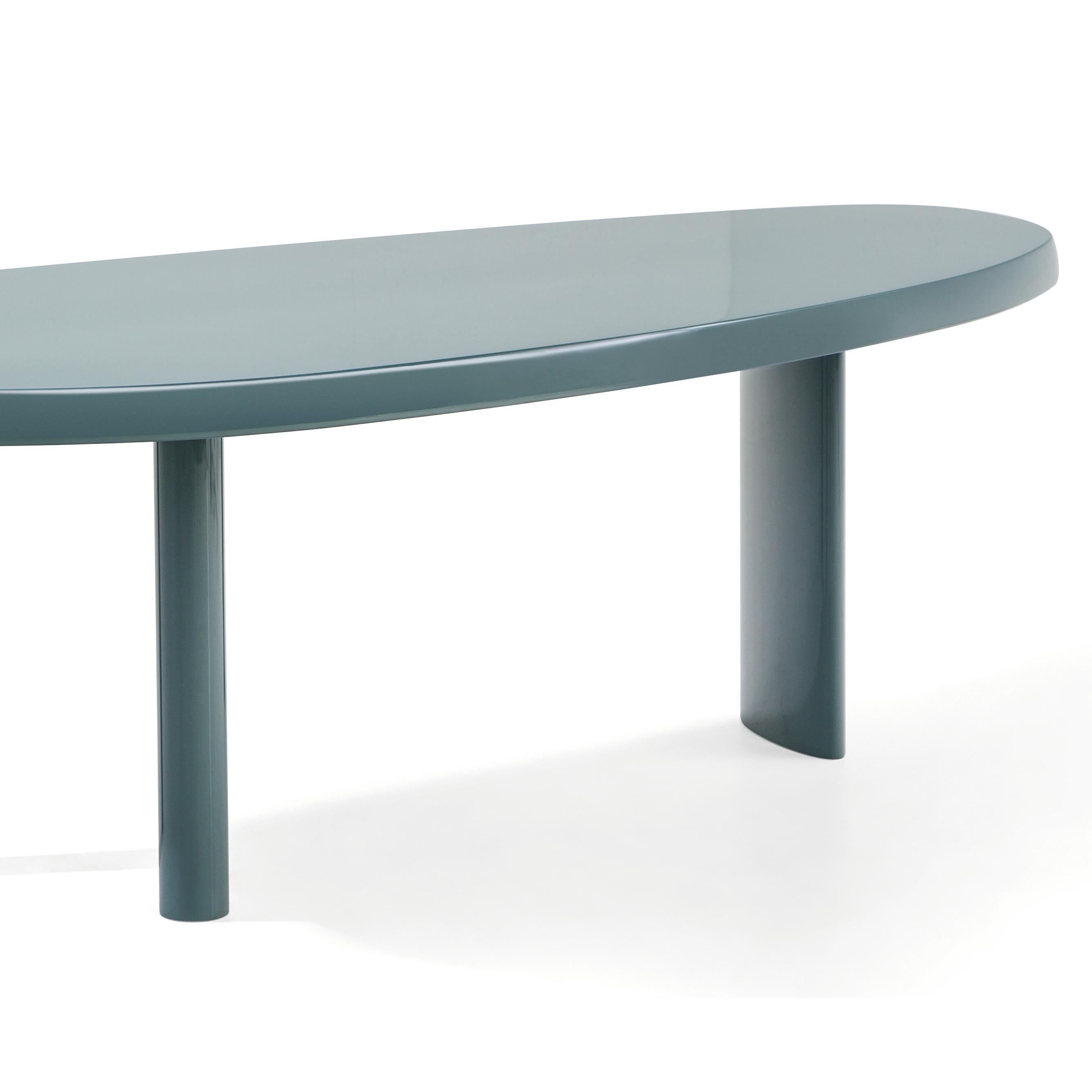 Sage green Forme Libre table designed by Charlotte Perriand in 1959. Relaunched by Cassina in 2011.
Manufactured by Cassina in Italy.

Charlotte Perriand started work on the tables en forme libre in 1938. Originally intended for her own atelier in