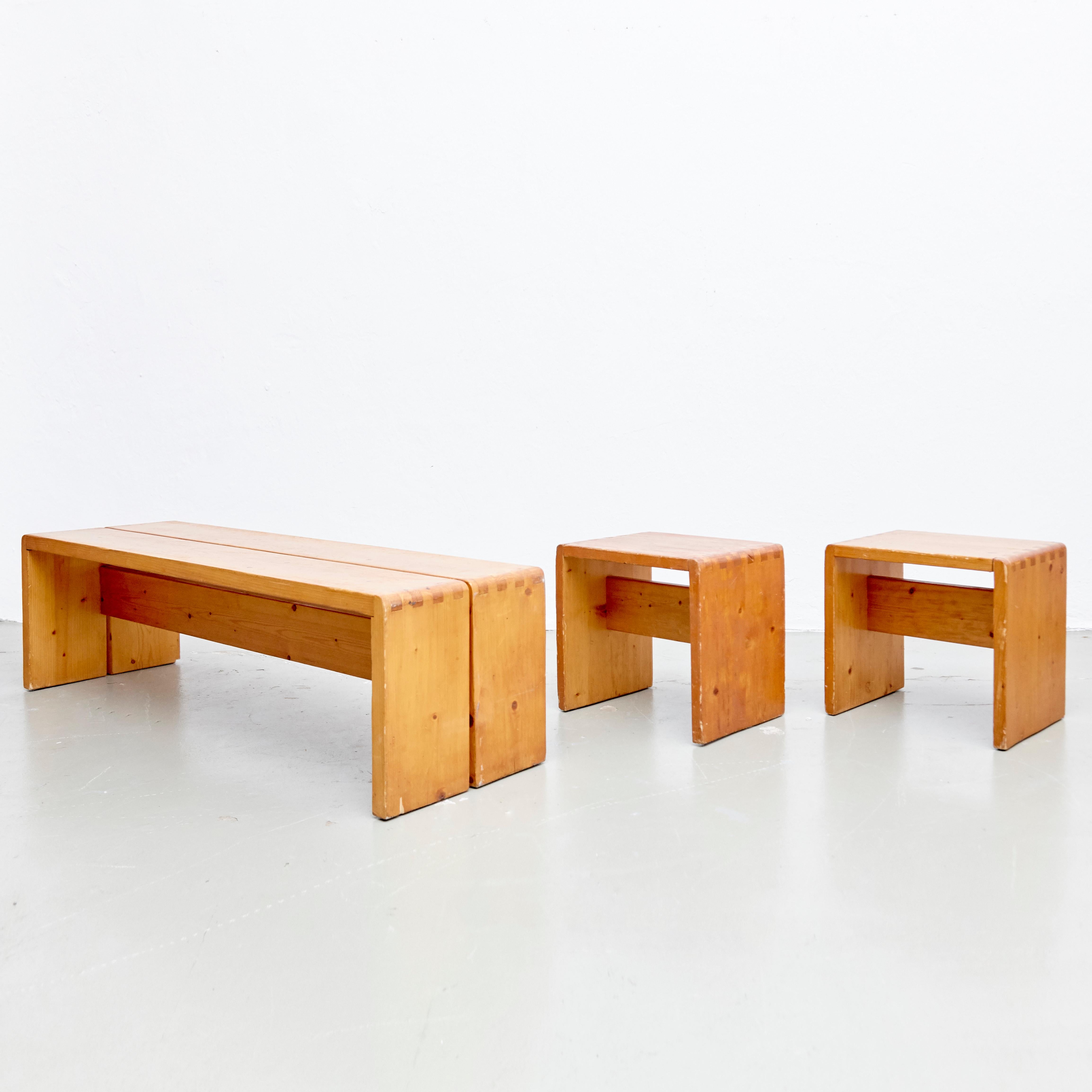 Charlotte Perriand Table, Stools and Bench for Les Arcs 1