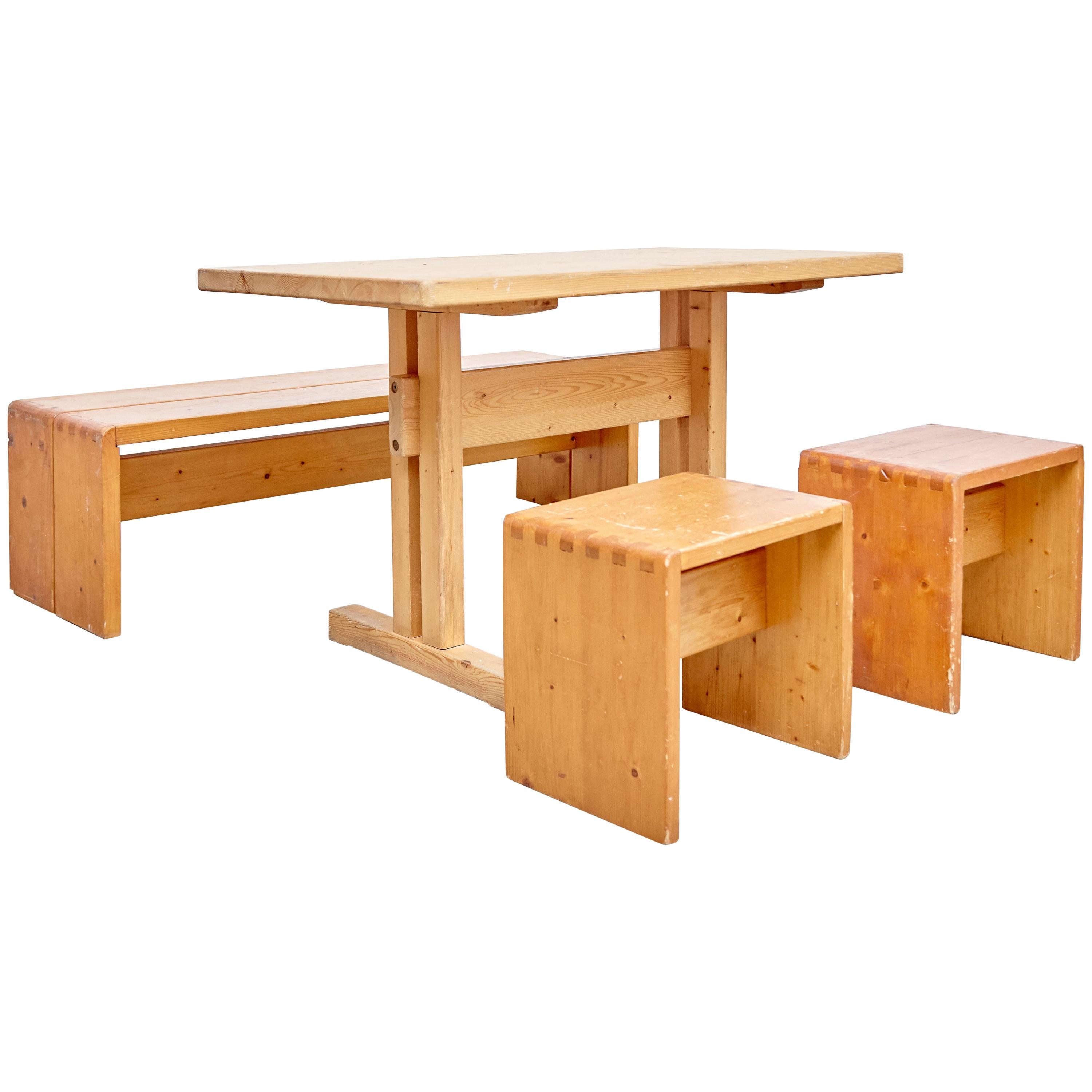 Charlotte Perriand Table, Stools and Bench for Les Arcs