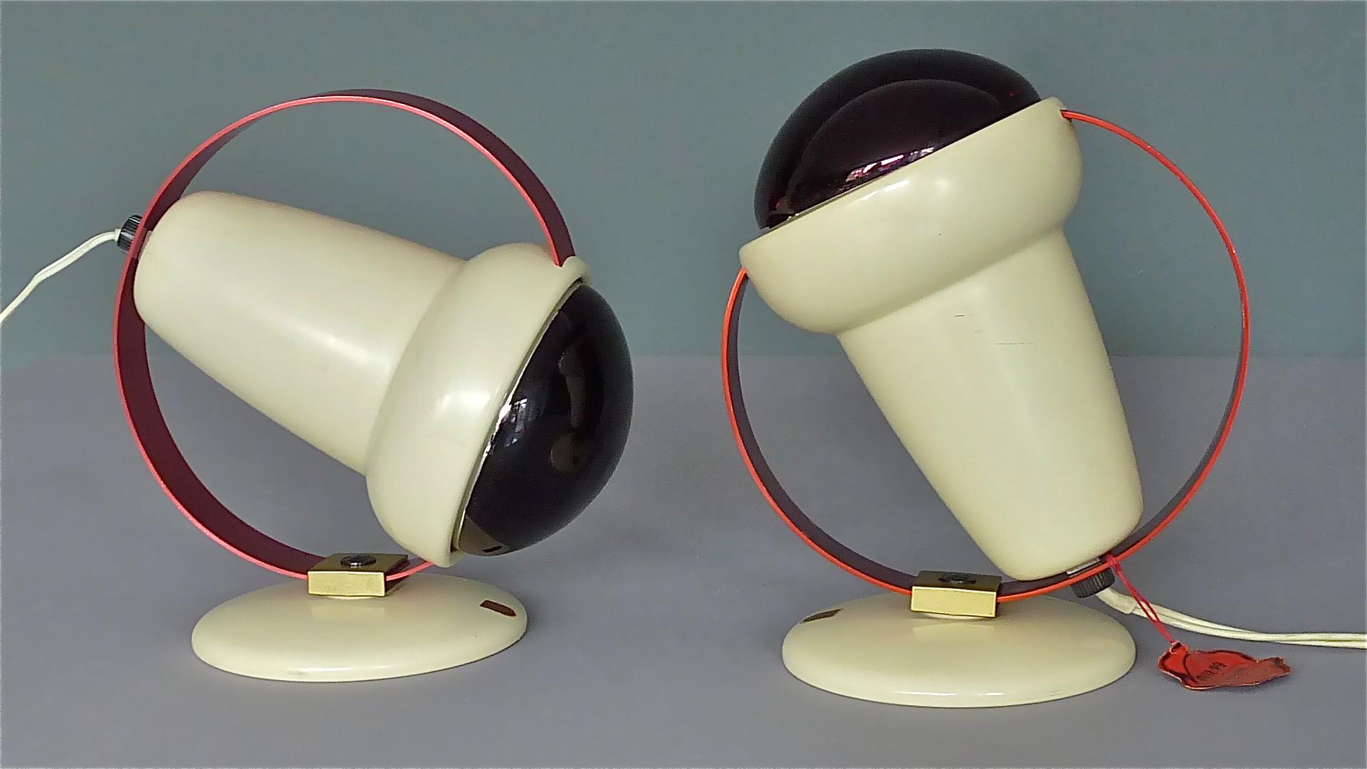 Mid-20th Century Charlotte Perriand Table Wall Lamps for Philips Set of Three Red Spaceage Lights For Sale