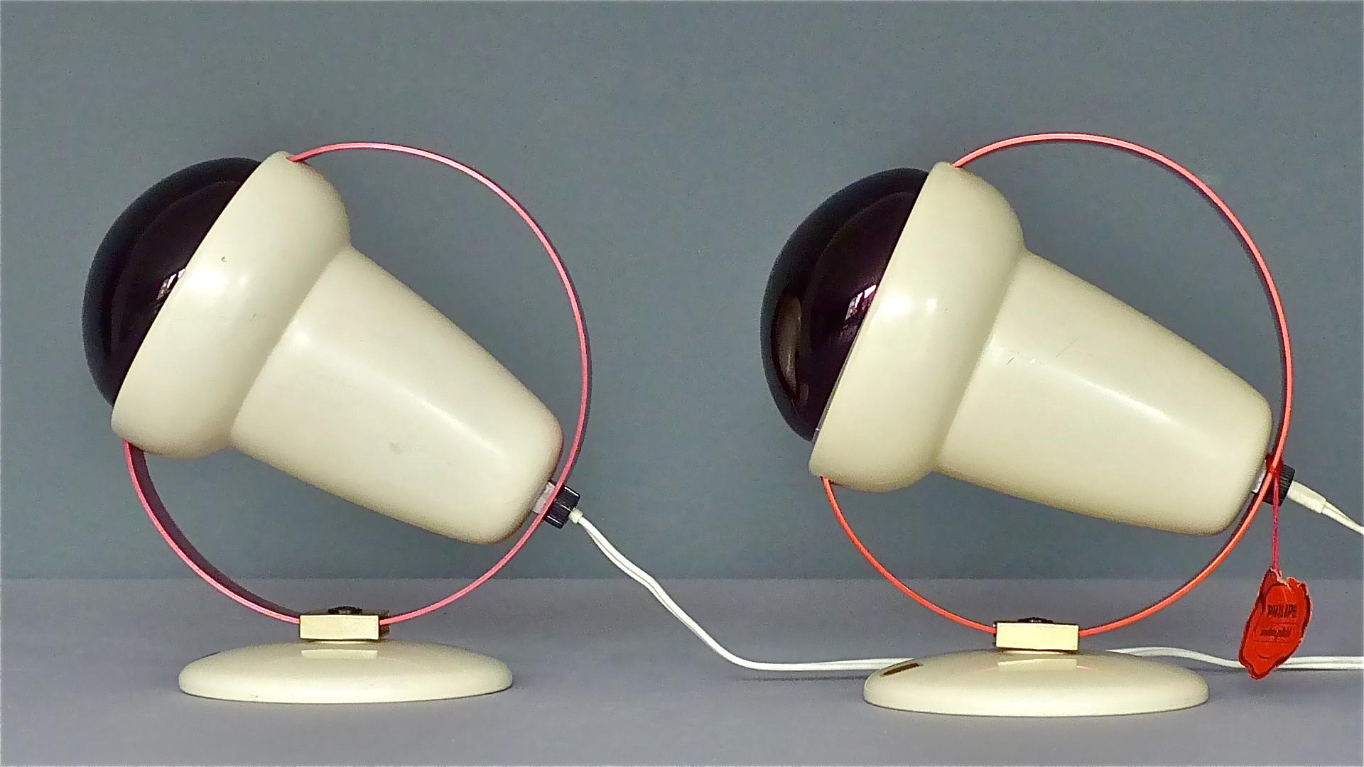 Metal Charlotte Perriand Table Wall Lamps for Philips Set of Three Red Spaceage Lights For Sale