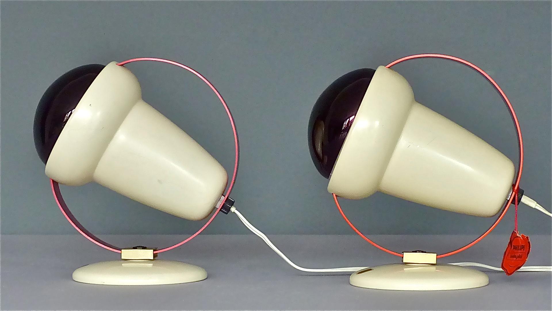Plastic Charlotte Perriand Table Wall Lamps for Philips Set of Three Red Spaceage Lights For Sale