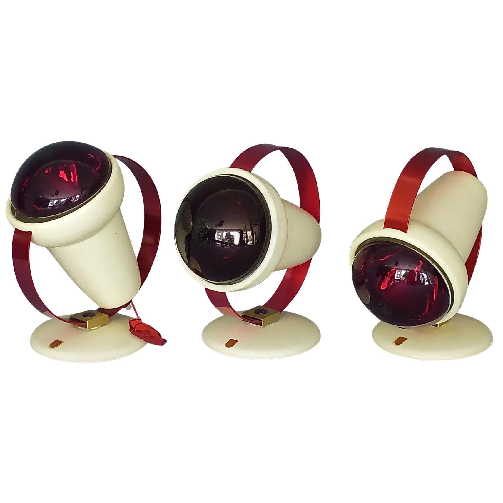 Charlotte Perriand Table Wall Lamps for Philips Set of Three Red Spaceage Lights