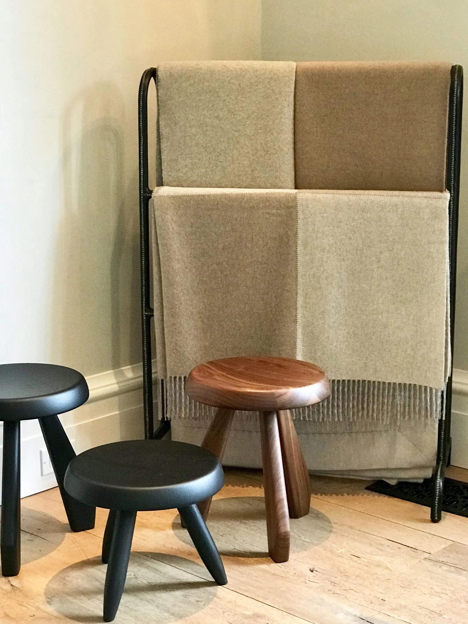 Italian Charlotte Perriand Tabouret Meribel Stool in Walnut For Sale